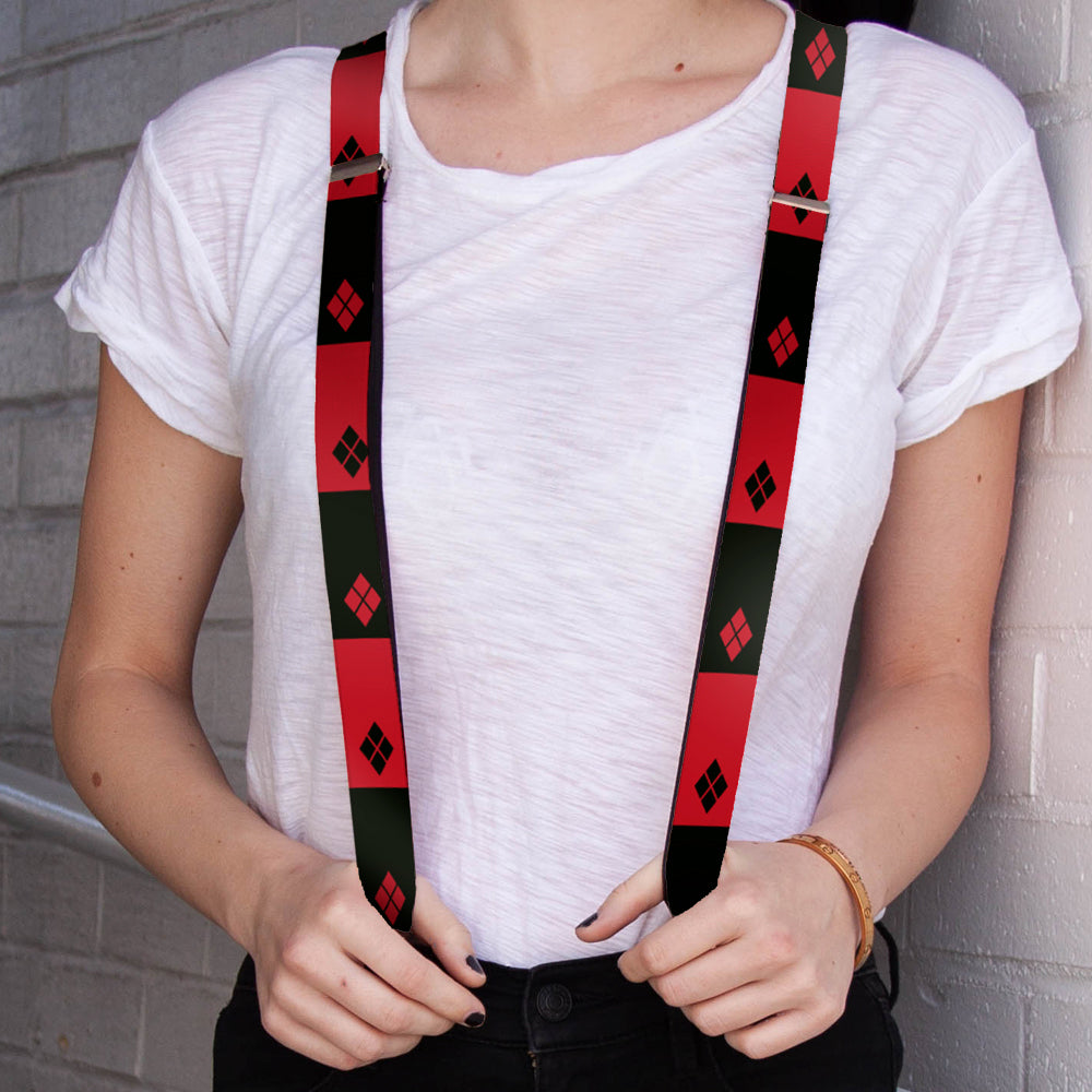 Suspenders - Harley Quinn Diamond Blocks2 Red/Black Black/Red Suspenders DC Comics