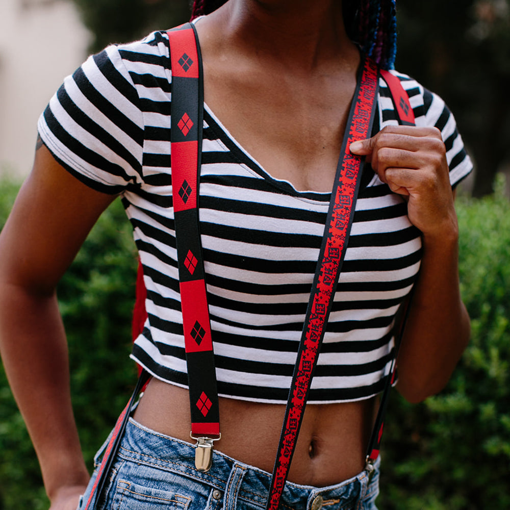 Suspenders - Harley Quinn Diamond Blocks2 Red/Black Black/Red Suspenders DC Comics