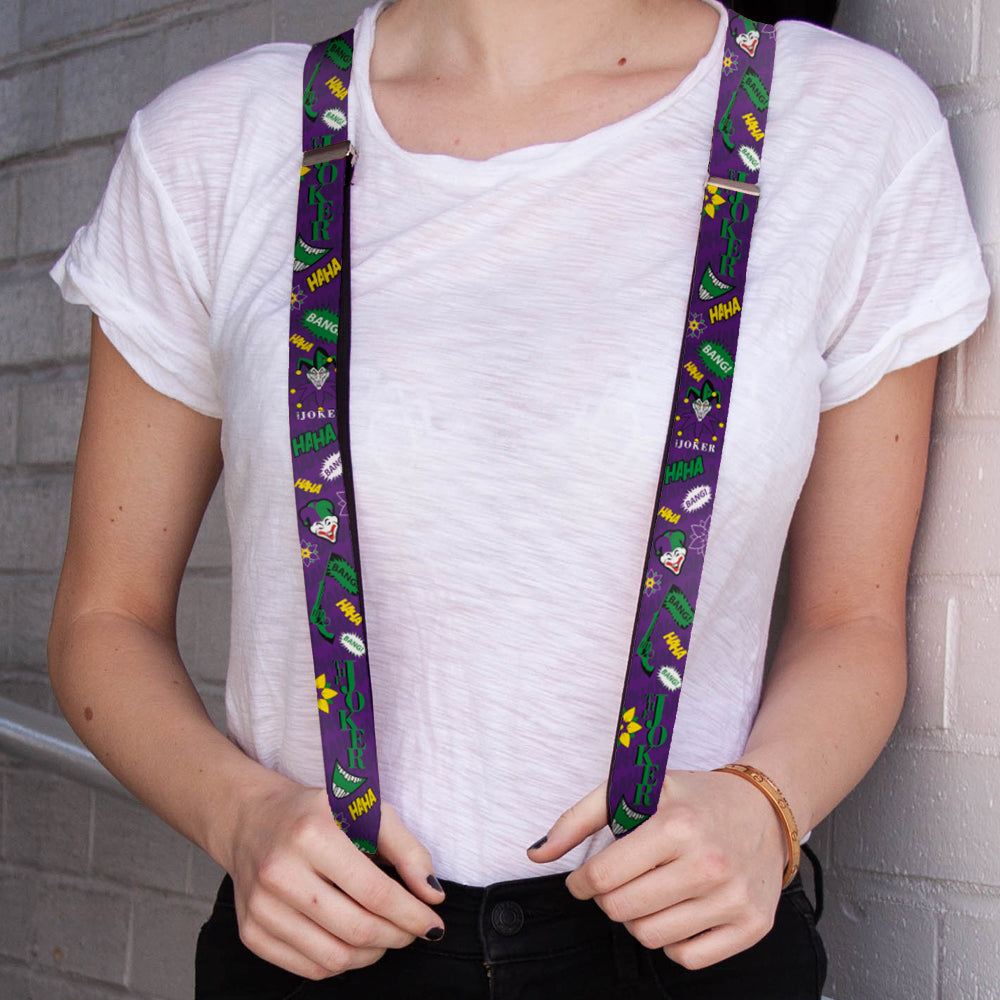 Suspenders - THE JOKER Elements Collage Purple/Green/Yellow/White Suspenders DC Comics