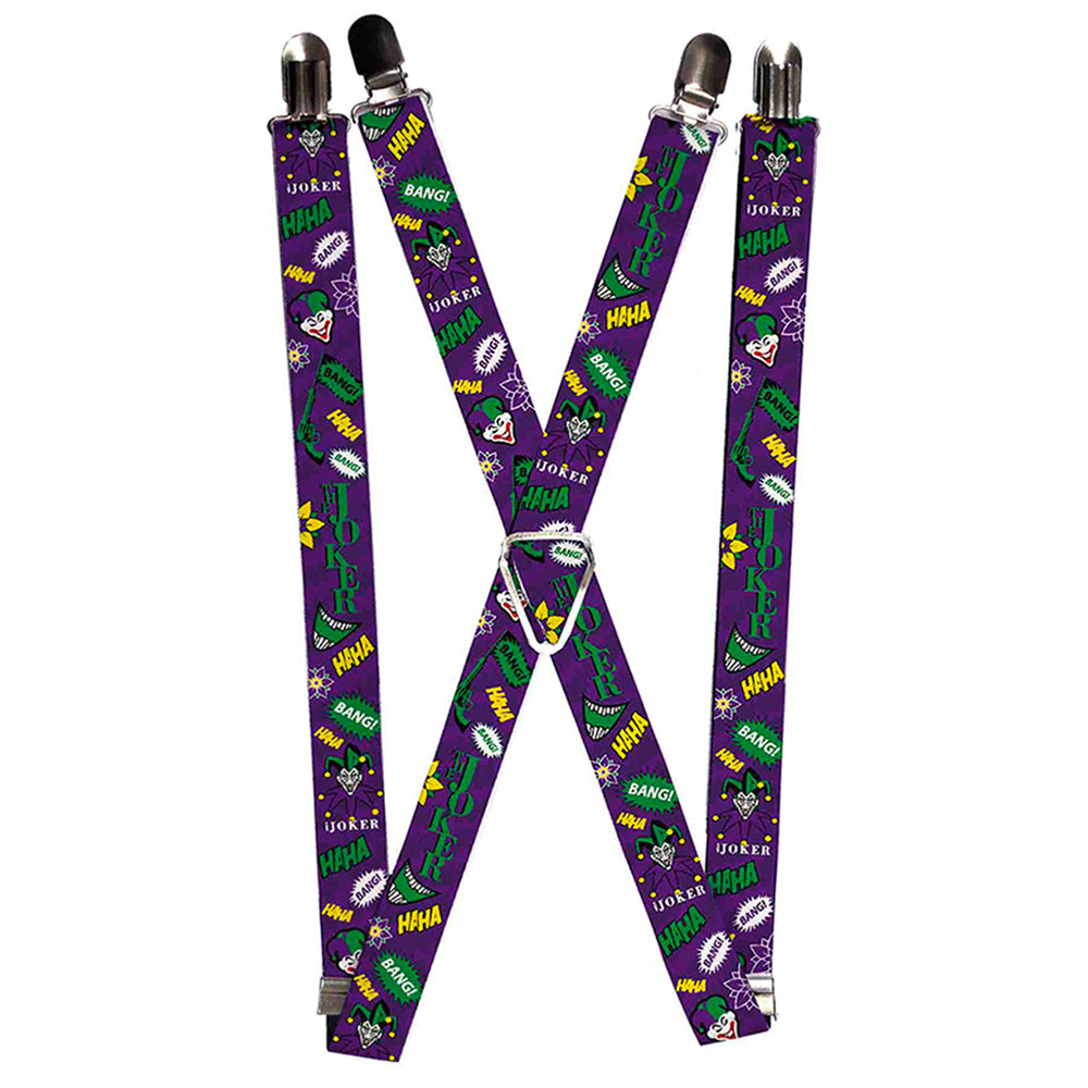 Suspenders - THE JOKER Elements Collage Purple/Green/Yellow/White Suspenders DC Comics 1.0-Inch Wide Regular