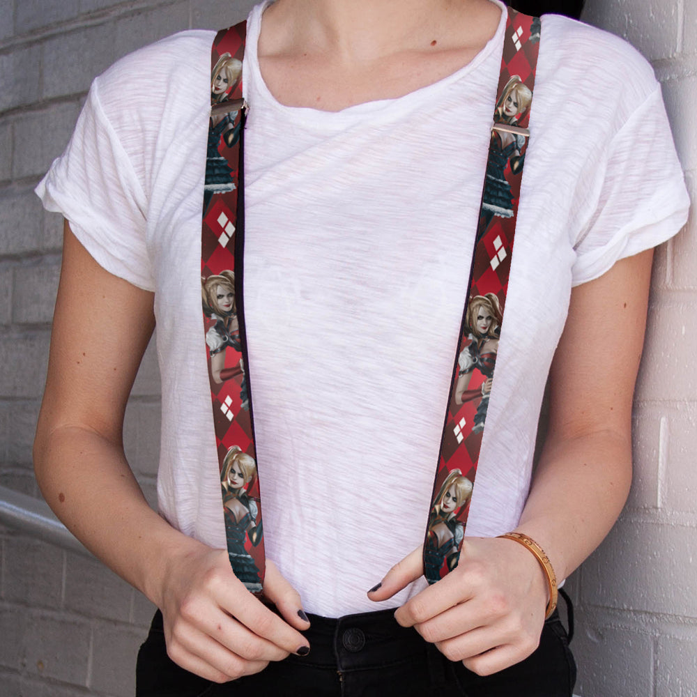 Suspenders - Harley Quinn 2-Arkham Knight Poses/Diamonds Reds/White Suspenders DC Comics