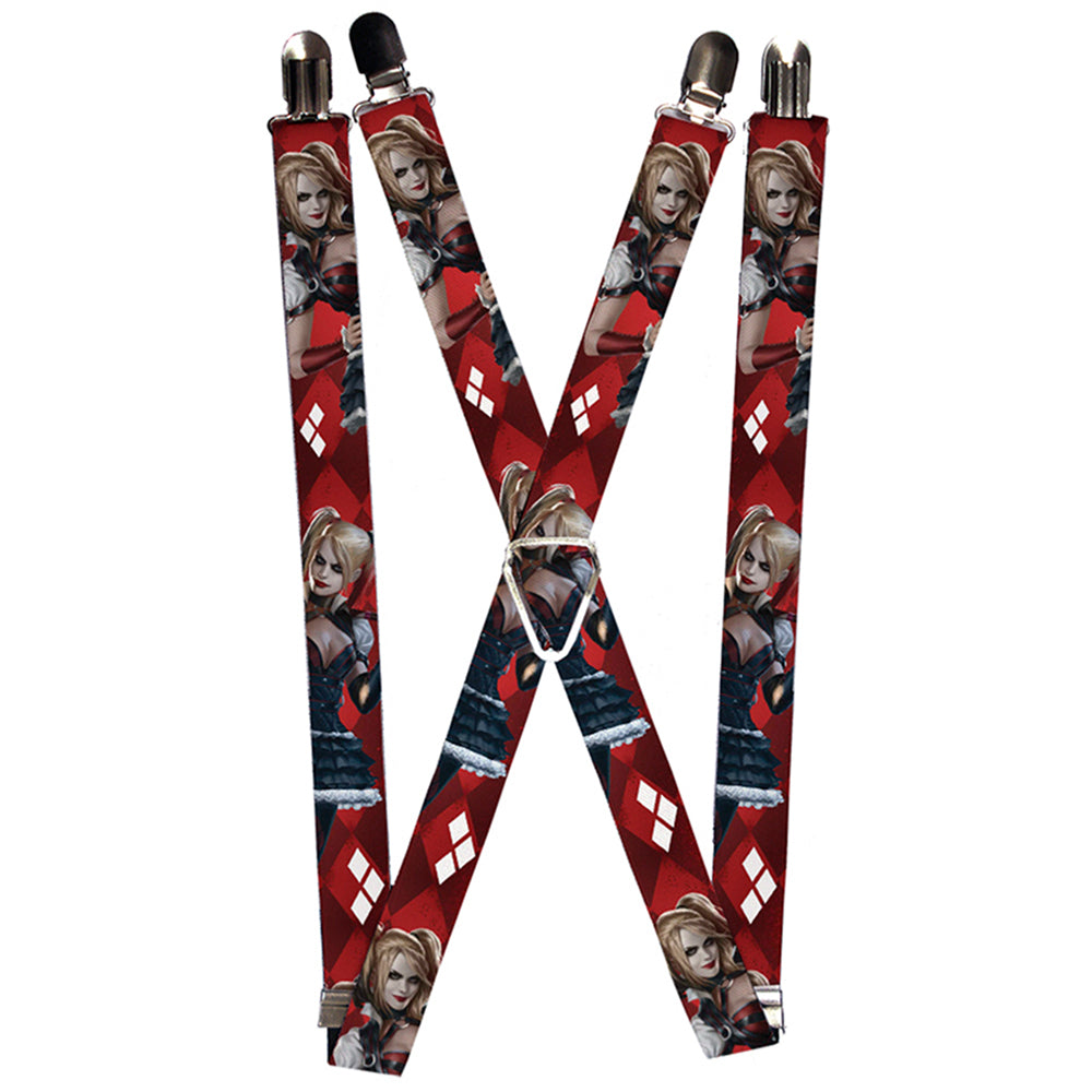 Suspenders - Harley Quinn 2-Arkham Knight Poses/Diamonds Reds/White Suspenders DC Comics 1.0-Inch Wide Regular