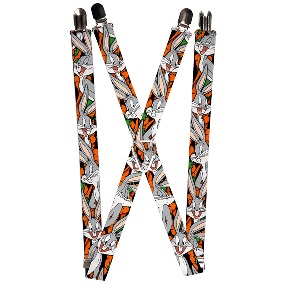 Suspenders - Bugs Bunny Expressions/Carrots Black Suspenders Looney Tunes 1.0-Inch Wide Regular