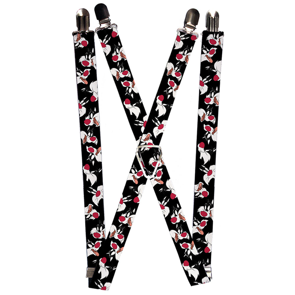 Suspenders - Sylvester the Cat Expressions Scattered Black Suspenders Looney Tunes 1.0-Inch Wide Regular