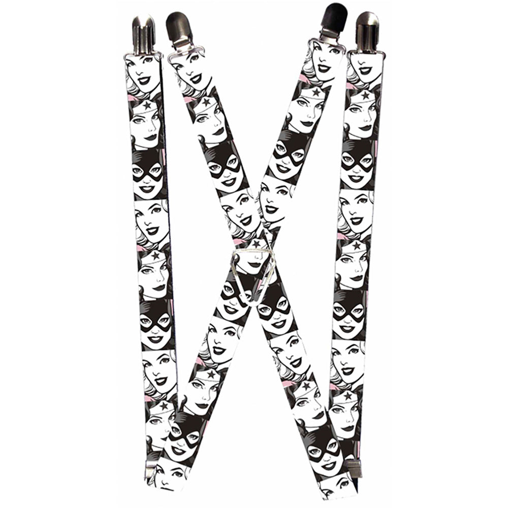 Suspenders - Batgirl/Supergirl/Wonder Woman Retro Panels Black/Pink/White Suspenders DC Comics 1.0-Inch Wide Regular