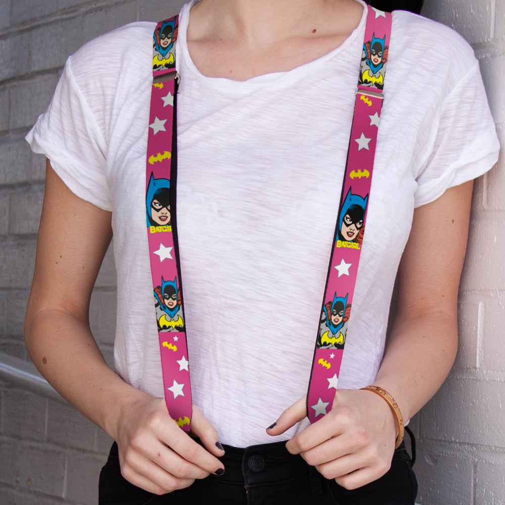 Suspenders - BATGIRL Face/Pose w/Logo & Stars Pink/White/Yellow Suspenders DC Comics