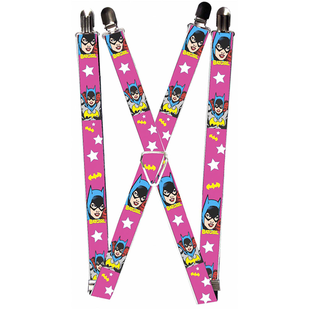 Suspenders - BATGIRL Face/Pose w/Logo & Stars Pink/White/Yellow Suspenders DC Comics 1.0-Inch Wide Regular