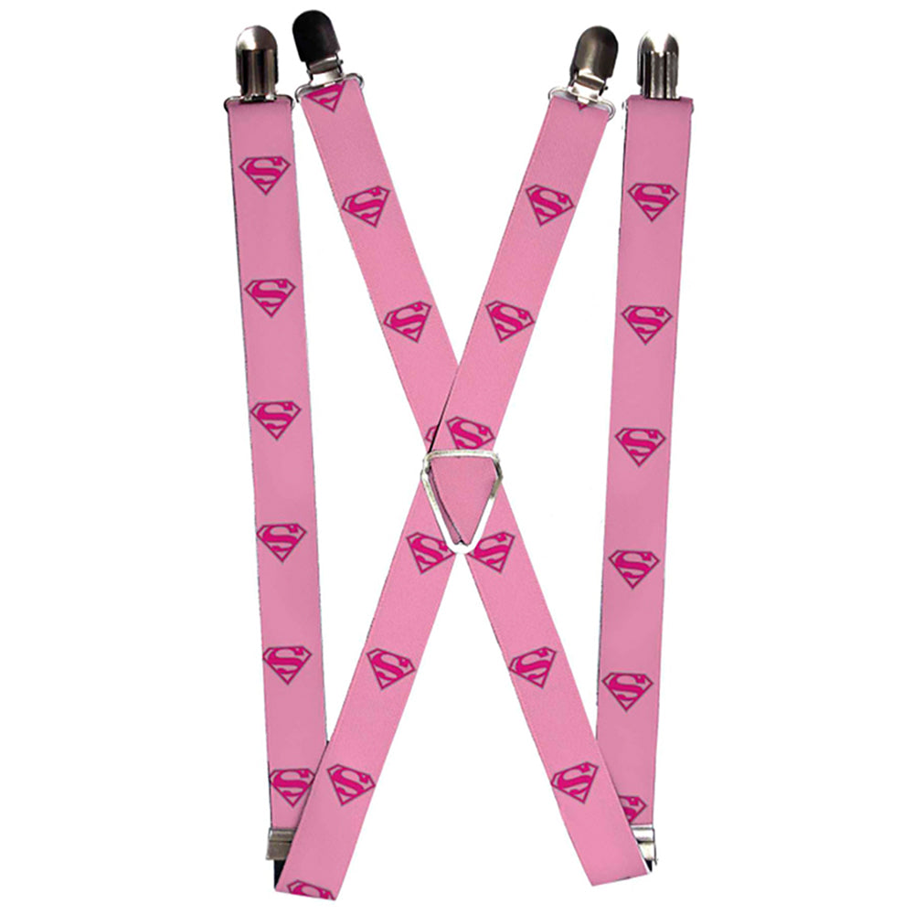 Suspenders - Superman Shield Pink Suspenders DC Comics
