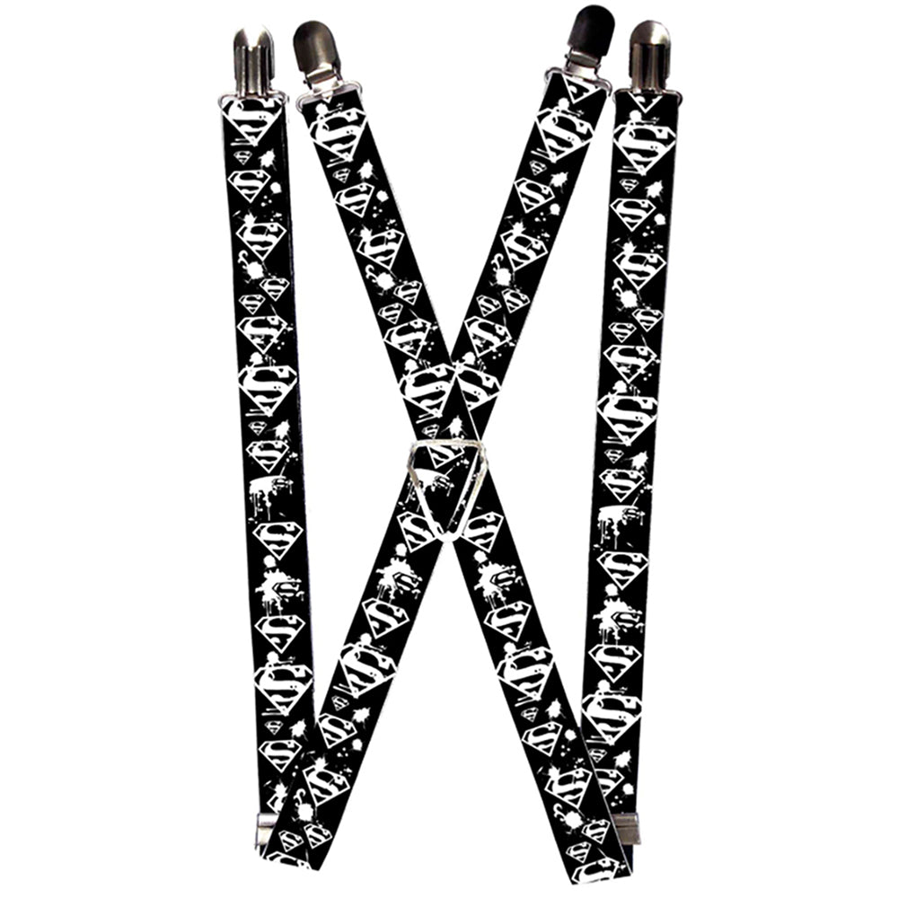 Suspenders - Superman Shield Splatter Black/White Suspenders DC Comics 1.0-Inch Wide Regular