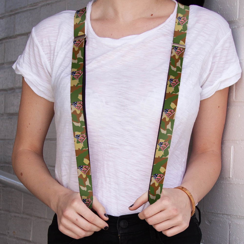 Suspenders - Americana Superman Shield/Camo Olive Suspenders DC Comics
