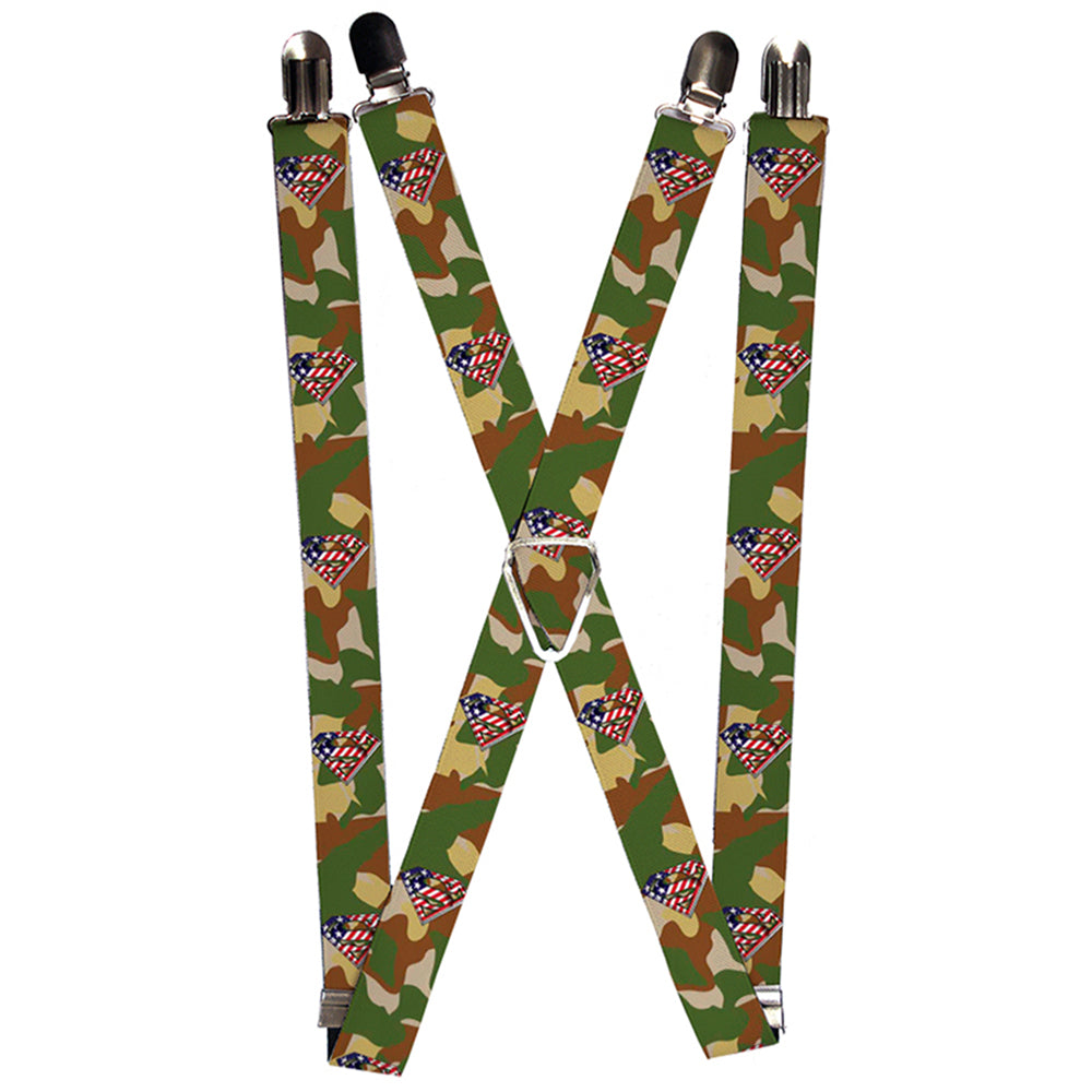 Suspenders - Americana Superman Shield/Camo Olive Suspenders DC Comics