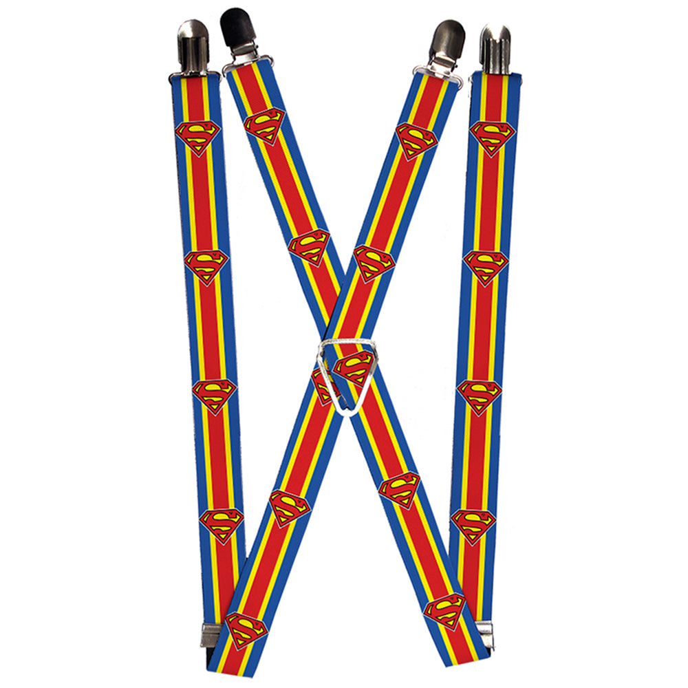 Suspenders - Superman Shield/Stripe Blue/Yellow/Red Suspenders DC Comics