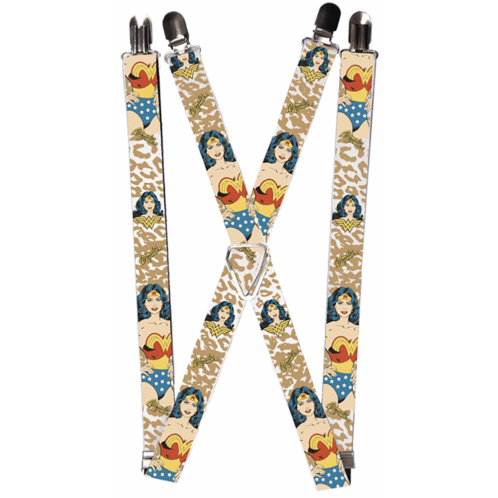 Suspenders - WONDER WOMAN Face/Pose Leopard Tan Suspenders DC Comics 1.0-Inch Wide Regular