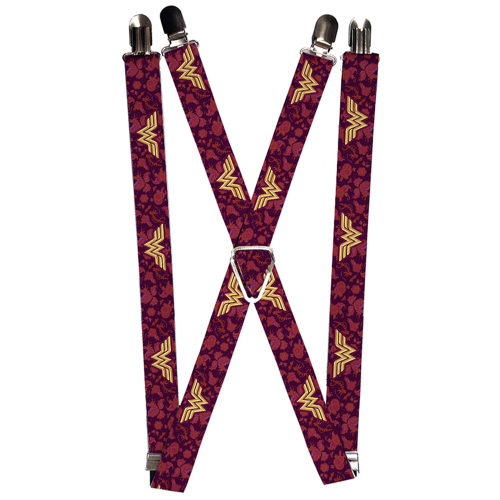 Suspenders - Wonder Woman Logo/Floral Collage Purple/Pinks/Gold Suspenders DC Comics 1.0-Inch Wide Regular