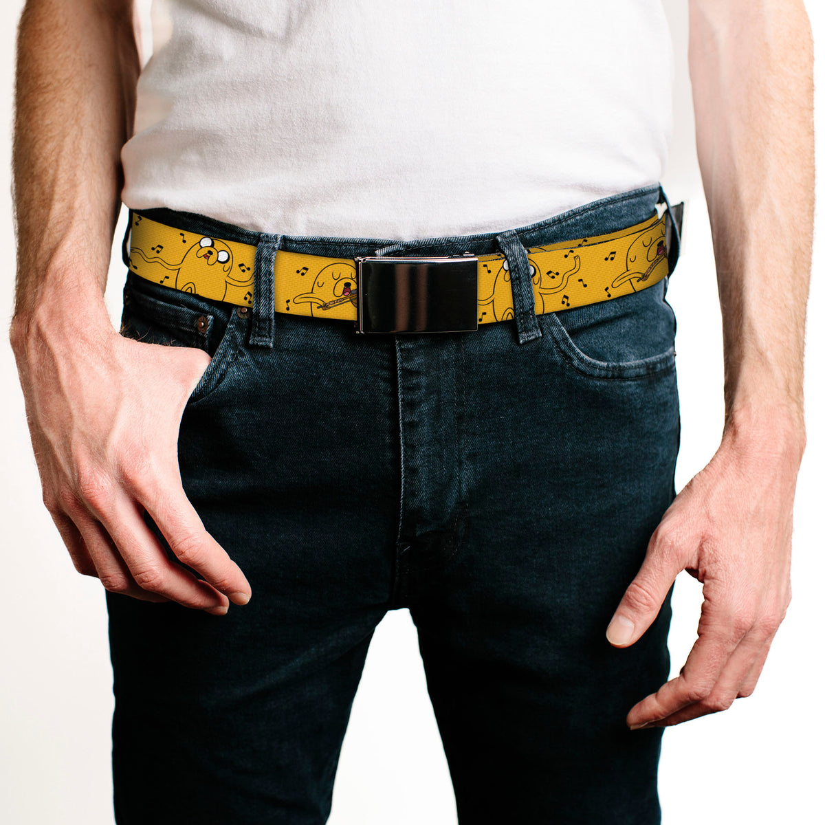 Web Belt Blank Black Buckle - Adventure Time Jake Dancing and Violin Poses Yellow Webbing Web Belts Adventure Time