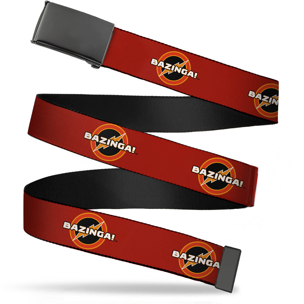 Black Buckle Web Belt - BAZINGA! Logo Burgundy Webbing Web Belts The Big Bang Theory