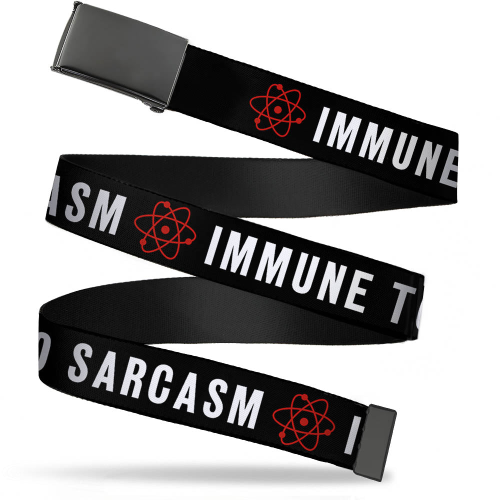 Black Buckle Web Belt - IMMUNE TO SARCASM/Atom Black/White/Red Webbing Web Belts The Big Bang Theory