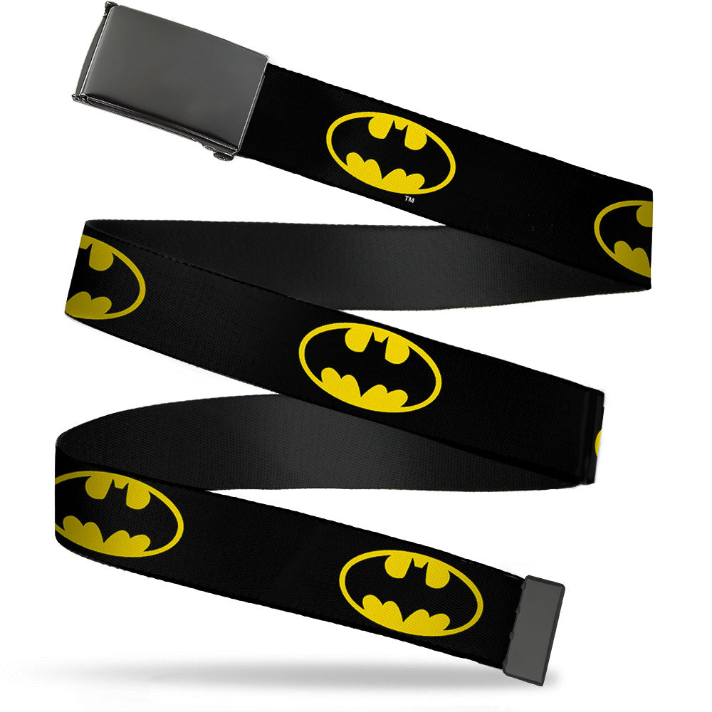 Black Buckle Web Belt - Batman Shield Black/Yellow Webbing Web Belts DC Comics
