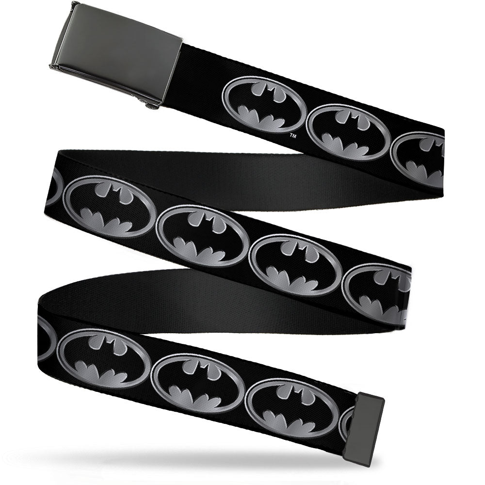 Black Buckle Web Belt - Batman Shield Black/Silver Webbing Web Belts DC Comics