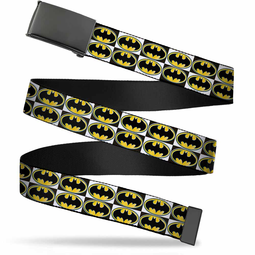 Black Buckle Web Belt - Batman Shield Checkers Webbing Web Belts DC Comics