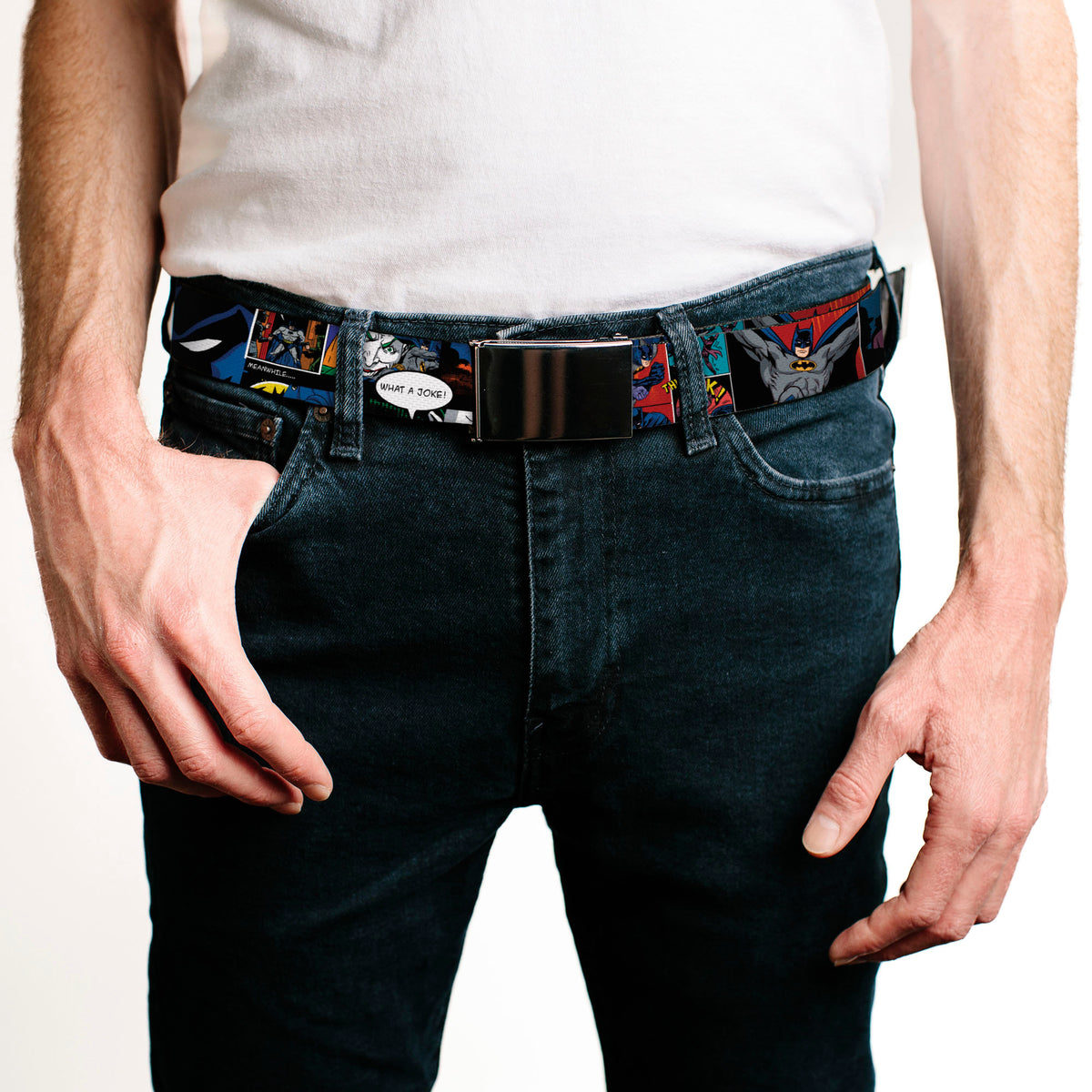 Black Buckle Web Belt - Batman & Joker Comic Strip Webbing Web Belts DC Comics