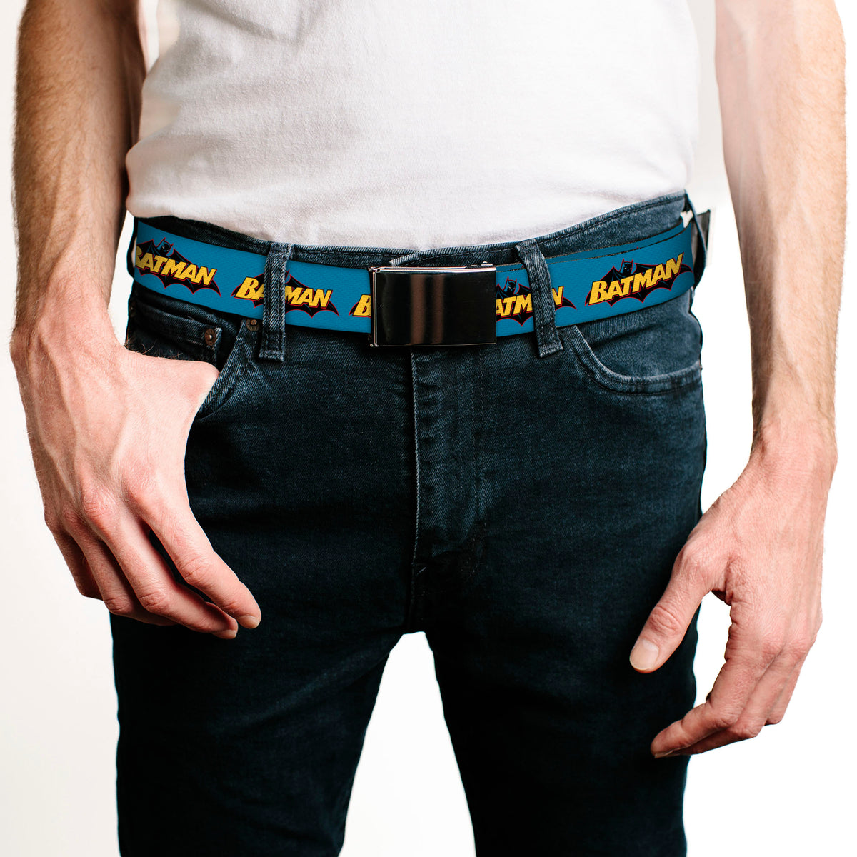 Black Buckle Web Belt - Vintage Batman Logo Blue Webbing Web Belts DC Comics
