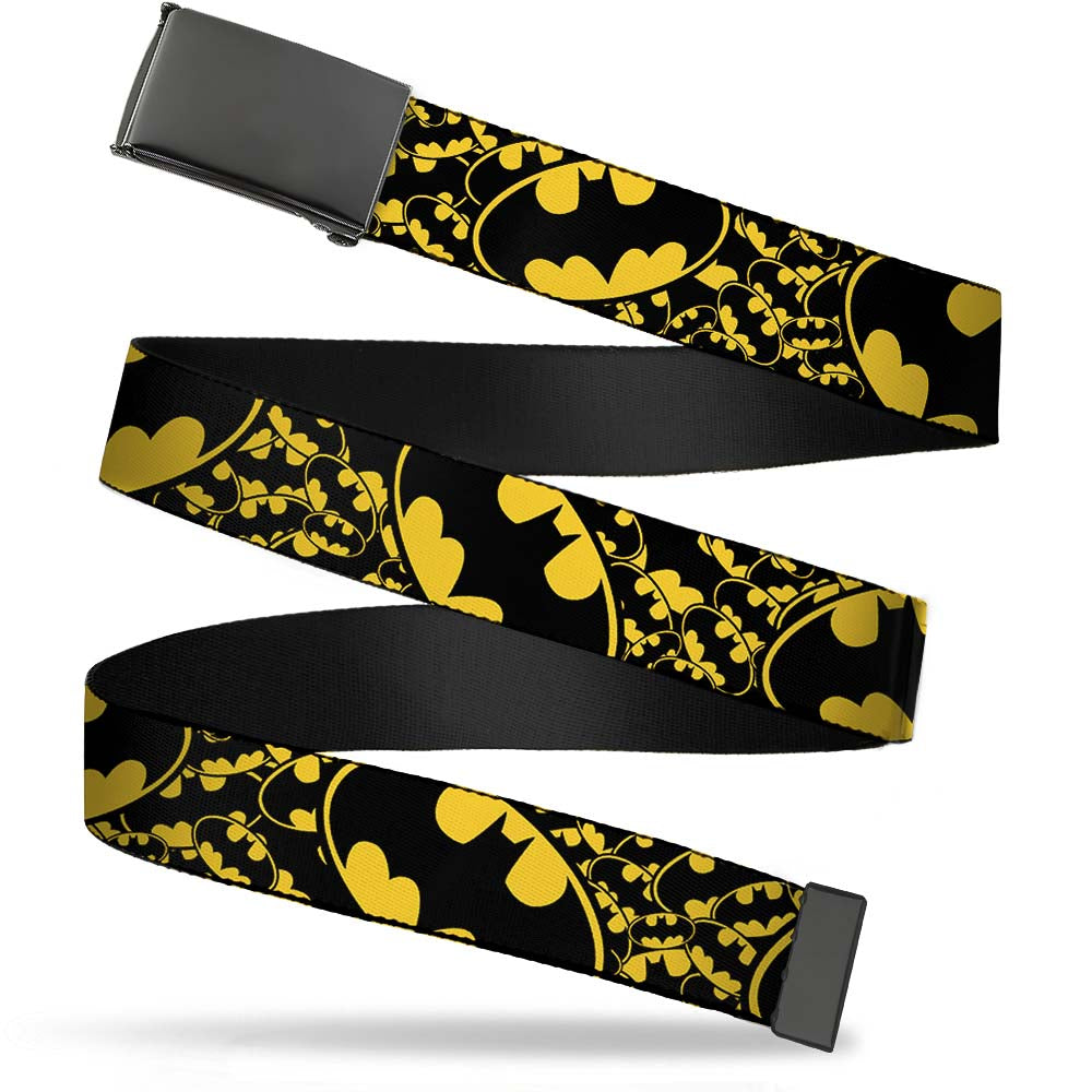 Black Buckle Web Belt - Bat Signals Stacked w/CLOSE-UP Yellow/Black Webbing Web Belts DC Comics