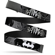 Chrome Buckle Web Belt - BATMAN w/Bat Signals & Flying Bats Black/White Webbing Web Belts DC Comics