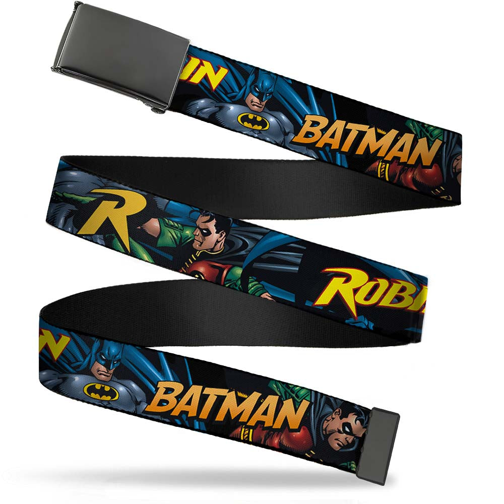 Web Belt Blank Black Buckle - Batman & Robin in Action w/Text Black Webbing Web Belts DC Comics