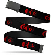Black Buckle Web Belt - Bat Logo/Harley Quinn Diamonds Black/Red Webbing Web Belts DC Comics
