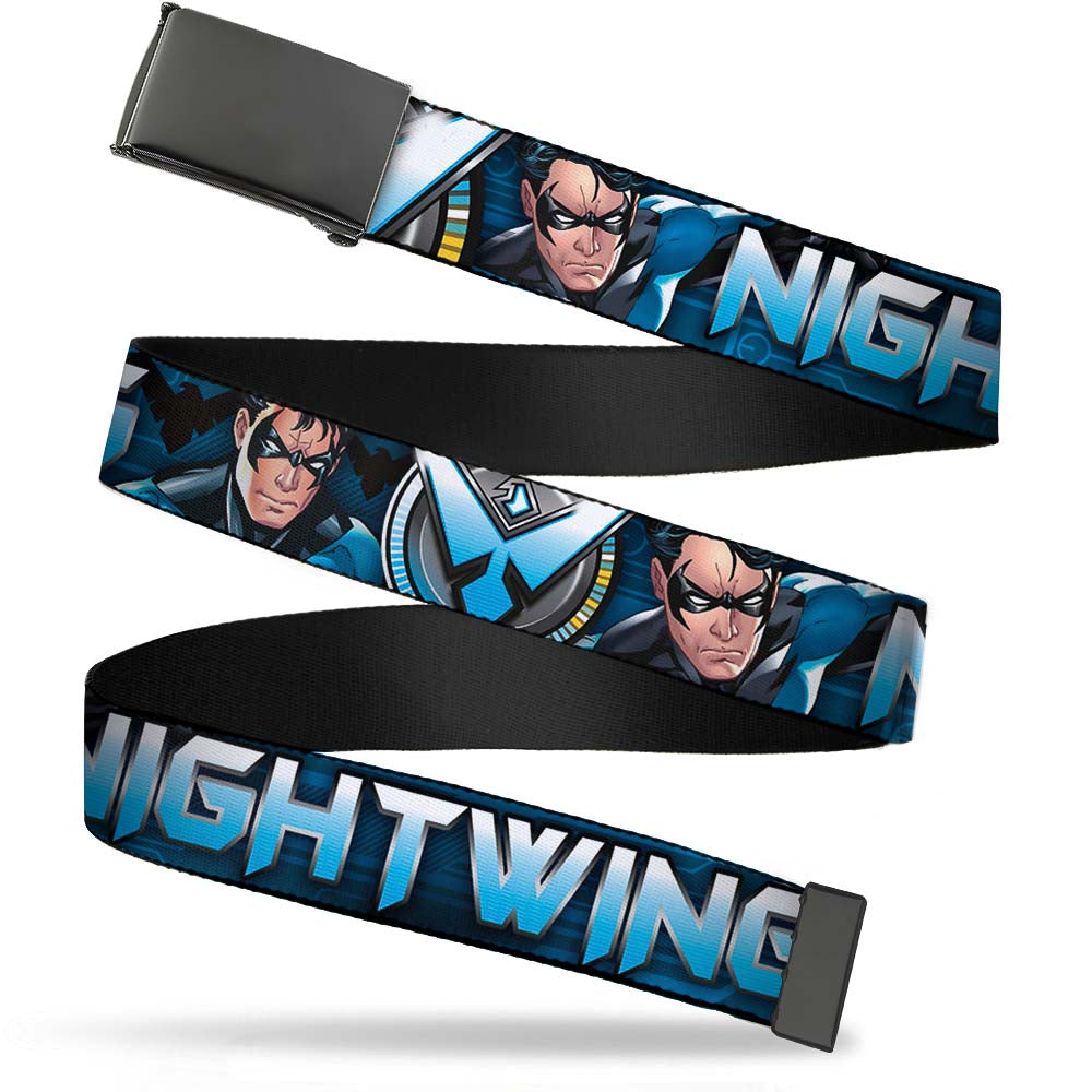 Black Buckle Web Belt - NIGHTWING Poses/Logo Black/Blues Webbing Web Belts DC Comics