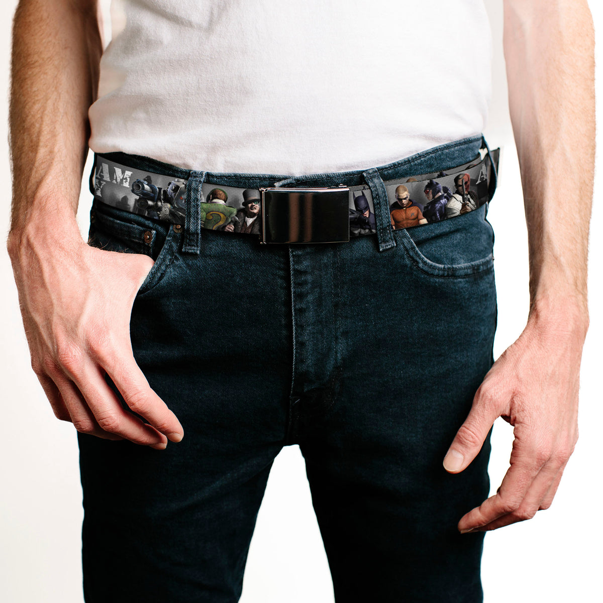 Black Buckle Web Belt - ARKHAM CITY 9-Character Group Grays/White Webbing Webbing Web Belts DC Comics