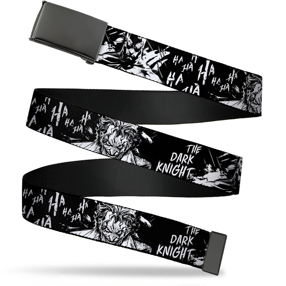 Web Belt Blank Black Buckle - Batman THE DARK KNIGHT and Joker Smiling Sketch Close-Ups Black/White Webbing Web Belts DC Comics
