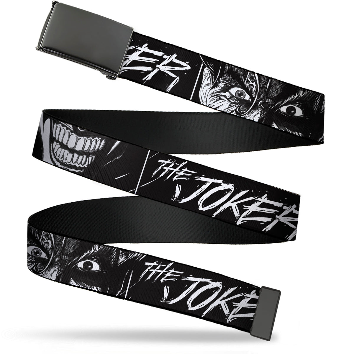 Web Belt Blank Black Buckle - THE JOKER Smiling Eyes Sketch Close-Up Black/White Webbing Web Belts DC Comics