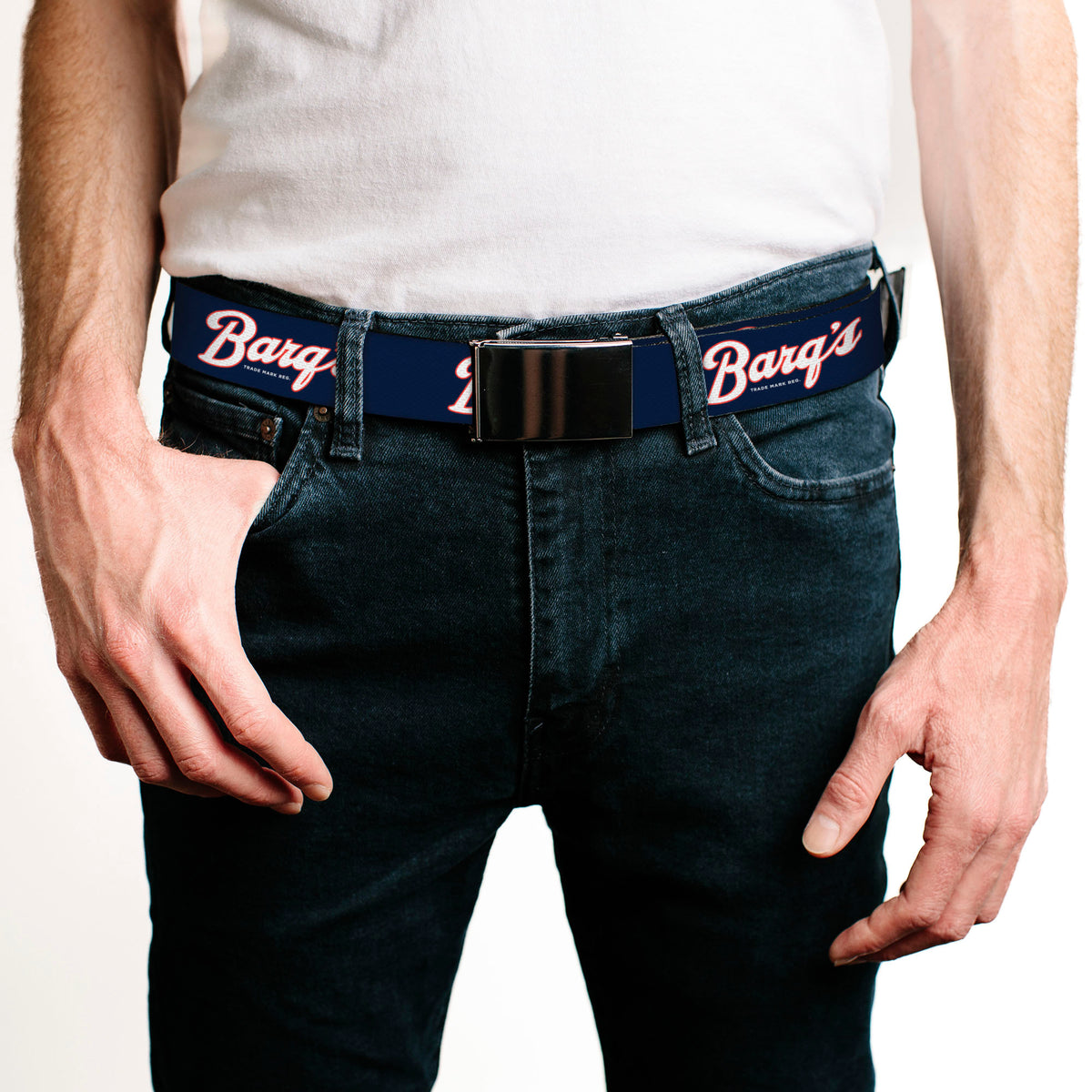 Web Belt Blank Black Buckle - BARQ'S Vintage Logo Navy/Red/White Webbing Web Belts Coca-Cola