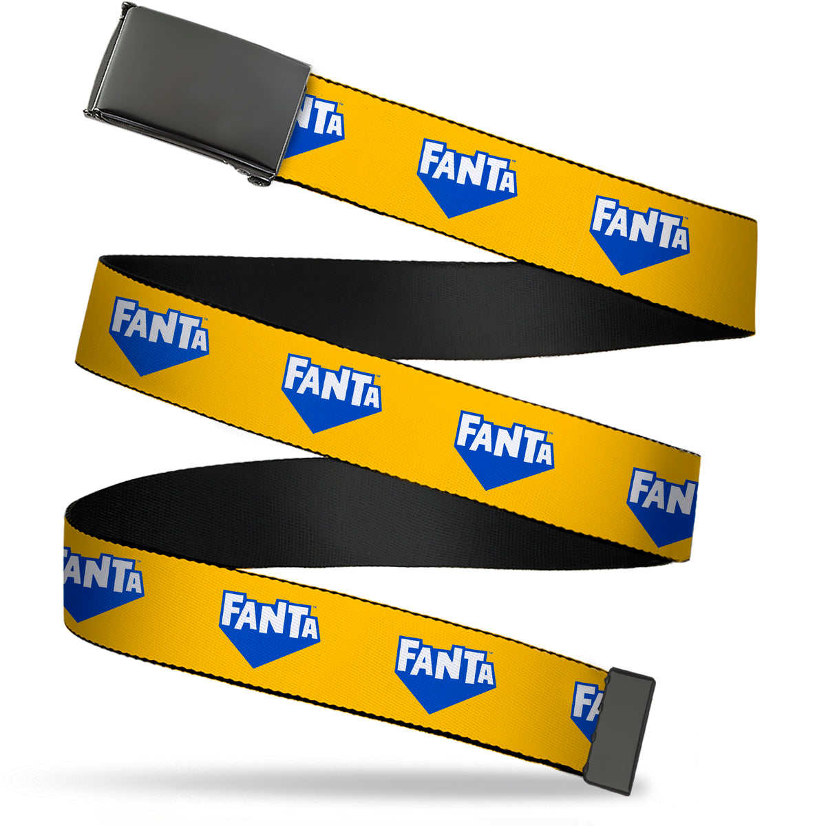 Web Belt Blank Black Buckle - FANTA Logo Pineapple Yellow/Blue/White Webbing Web Belts Coca-Cola