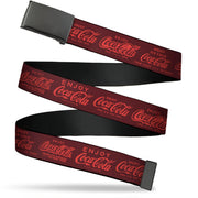 Web Belt Clamp Buckle - ENJOY COCA-COLA Logos Brown/Red Webbing Web Belts Coca-Cola