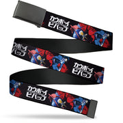 Web Belt Blank Black Buckle - COWBOY BEBOP Spike Pose and Crew Collage and Title Logo Black Webbing Web Belts Cowboy Bebop