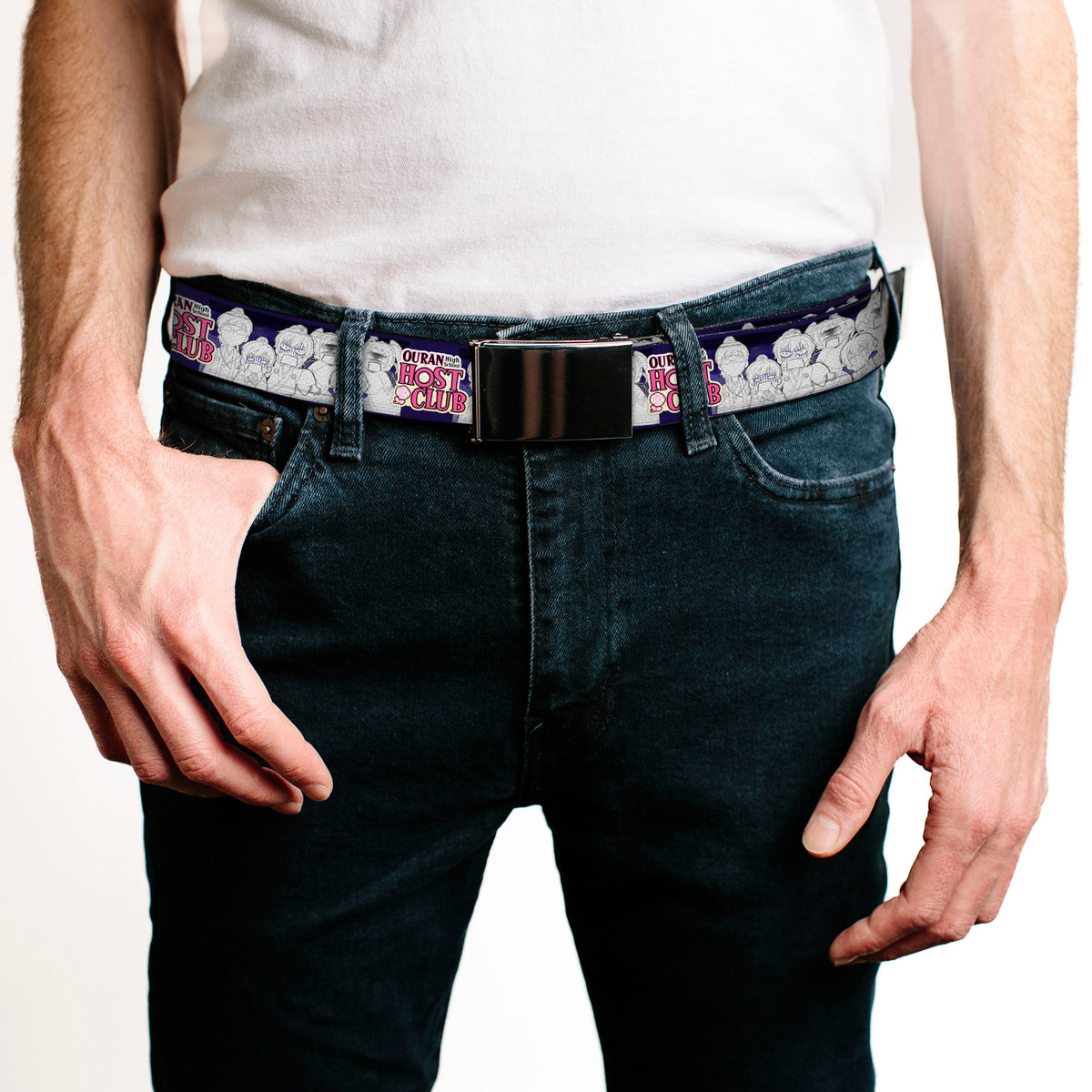 Web Belt Blank Black Buckle - OURAN HIGH SCHOOL HOST CLUB Character Doodle and Title Logo Violet Webbing Web Belts Ouran High School Host Club
