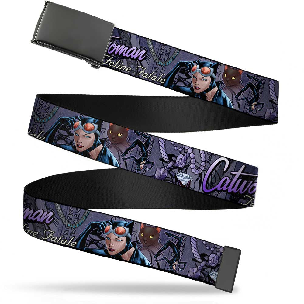 Web Belt Blank Black Buckle - CATWOMAN-NINE LIVES OF A FELINE FATALE Pose2/Jewelry/Black Cat Purples Webbing Web Belts DC Comics