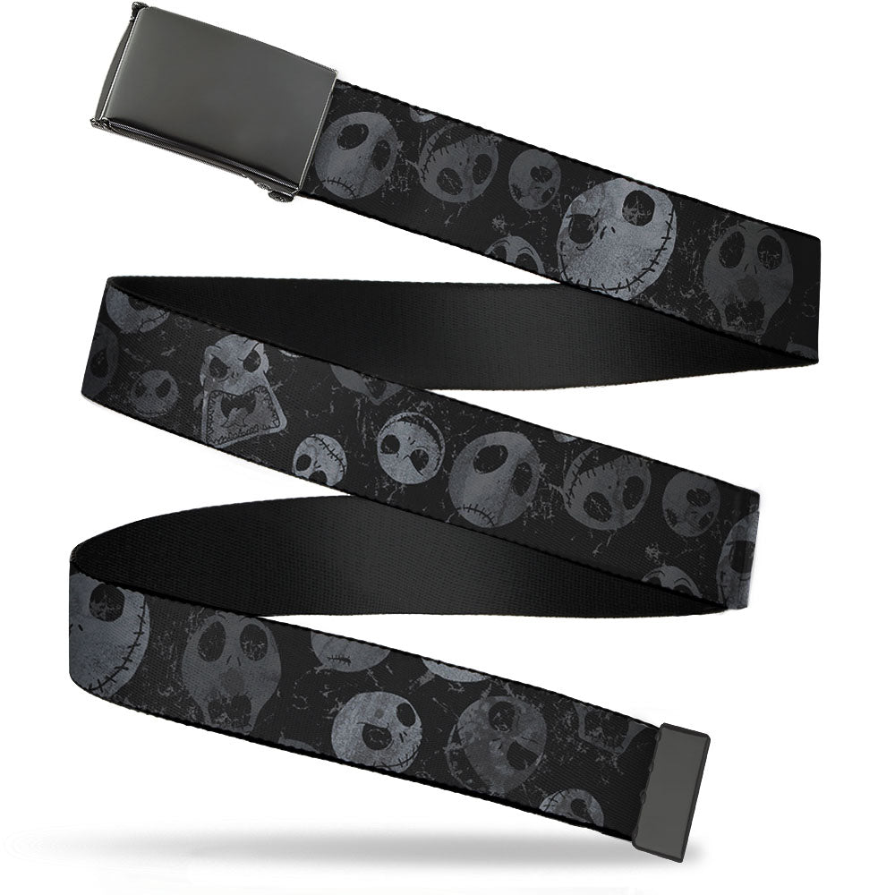 Web Belt Blank Black Buckle - Nightmare Before Christmas Jack Expressions Scattered Weathered Webbing Web Belts Disney