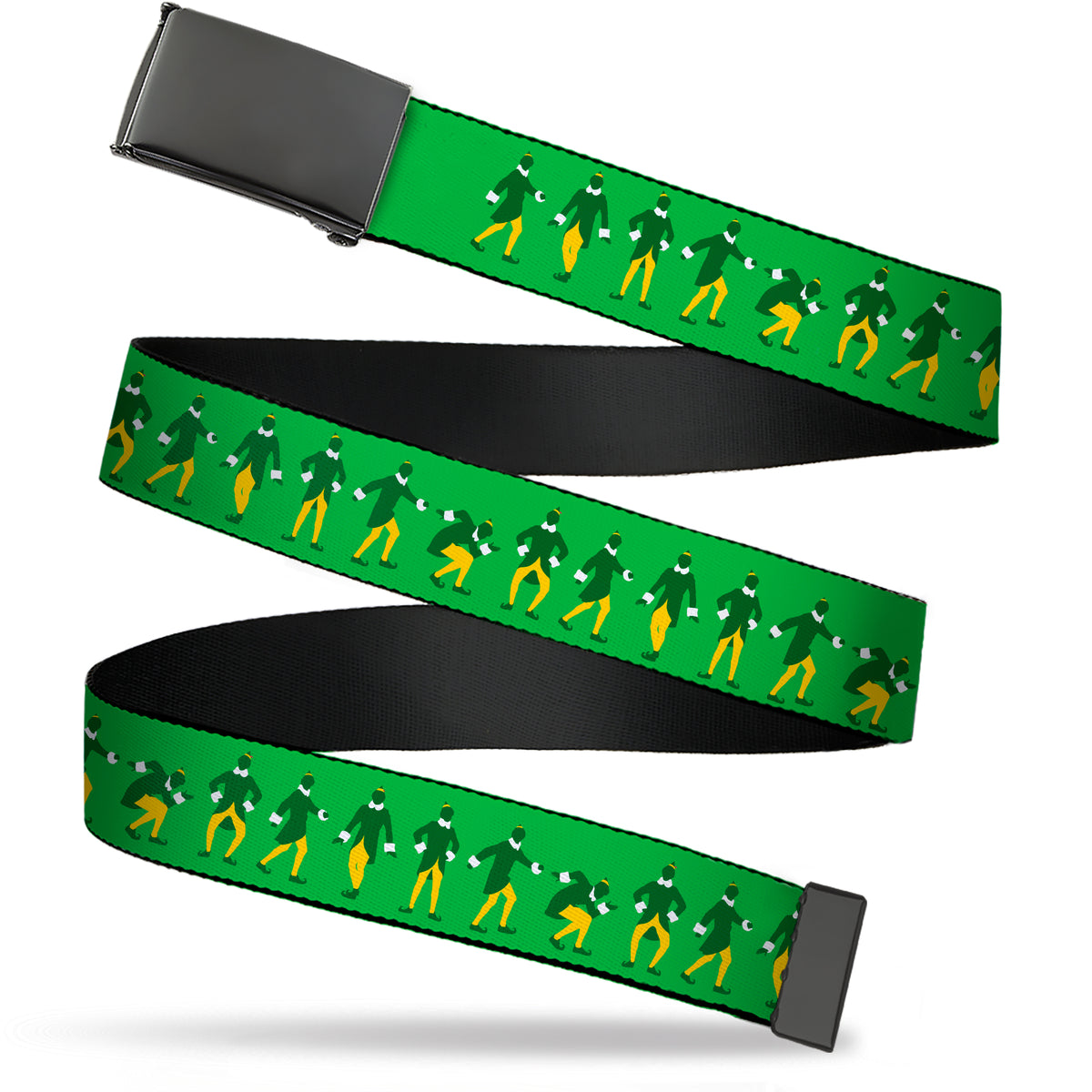 Web Belt Blank Black Buckle - Elf Buddy the Elf Silhouette Poses Greens/White/Yellow Webbing Web Belts Elf