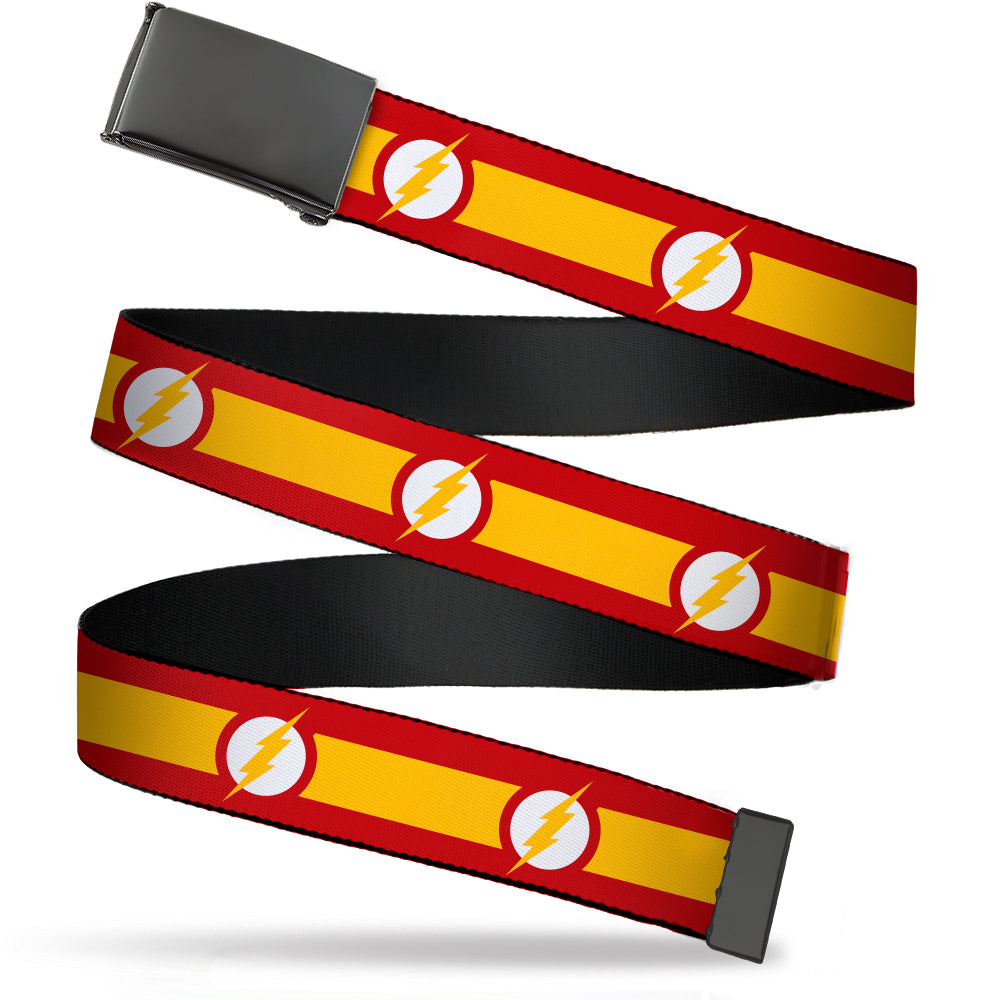 Web Belt Blank Black Buckle - The Flash Logo7/Stripe Red/White/Yellow Webbing Web Belts DC Comics