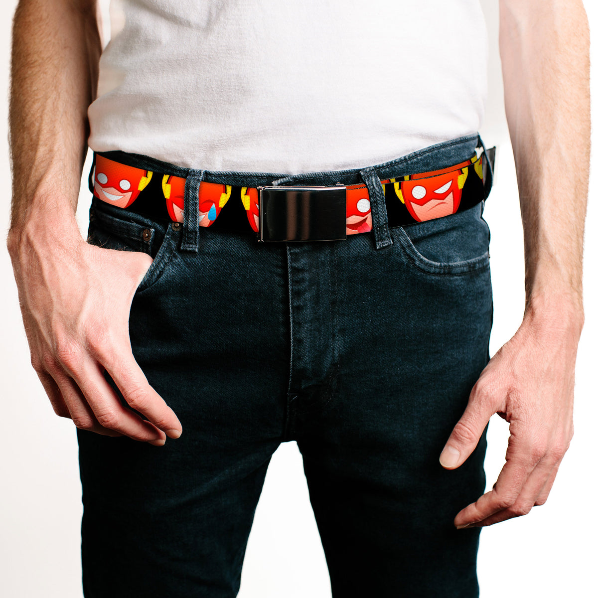 Web Belt Blank Black Buckle - The Flash 5-Emoji Expressions Black Webbing Web Belts DC Comics