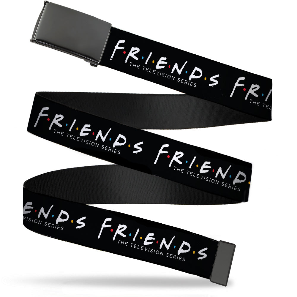 Black Buckle Web Belt - FRIENDS-THE TELEVISION SERIES Logo Black/White/Multi Color Webbing Web Belts Friends