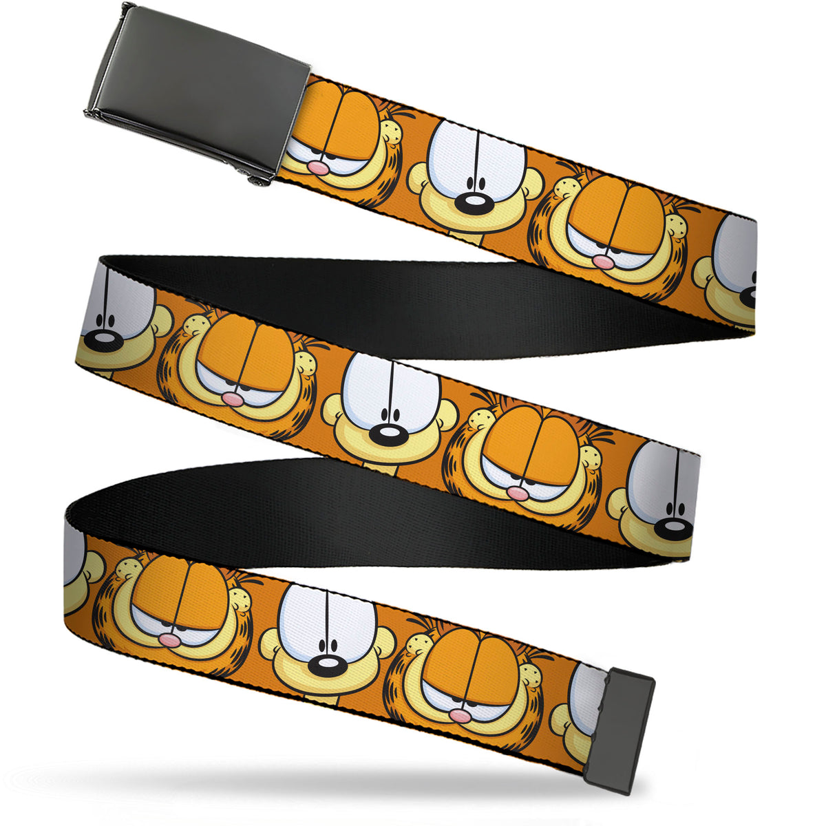 Web Belt Blank Black Buckle - Garfield and Odie Faces Close-Up Orange Webbing Web Belts Garfield