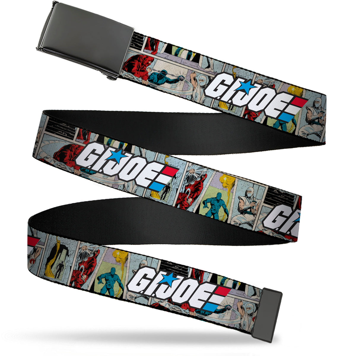 Web Belt Blank Black Buckle - GI JOE Title Logo and Comic Scene Blocks Webbing Web Belts Hasbro