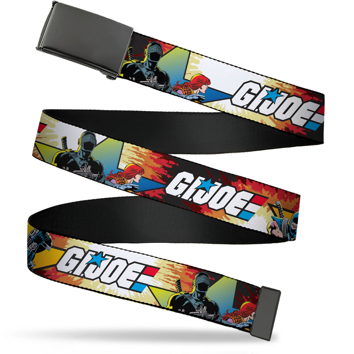 Web Belt Blank Black Buckle - GI JOE Storm Shadow Snake Eyes and Scarlett Comic Cover Poses Explosion Webbing Web Belts Hasbro