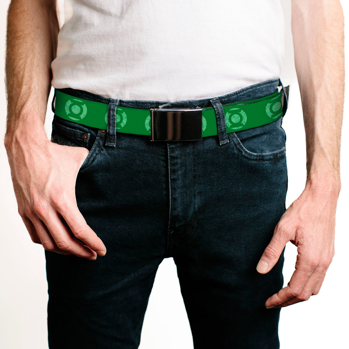 Web Belt Blank Black Buckle - Green Lantern Logo Weathered Greens Webbing Web Belts DC Comics