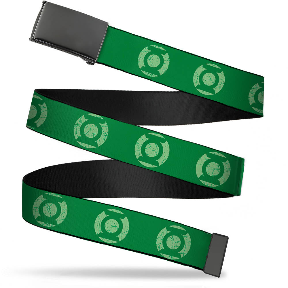 Web Belt Blank Black Buckle - Green Lantern Logo Weathered Greens Webbing Web Belts DC Comics